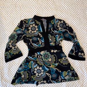 Black Blue Green Floral Patterned Top